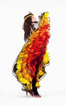 Little Girl in Colorful Skirt Posing as a Cancan Girl