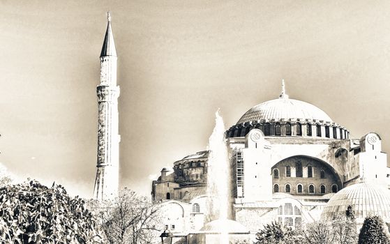 Hagia Sophia Church under a beautiful blue sky - Istanbul.