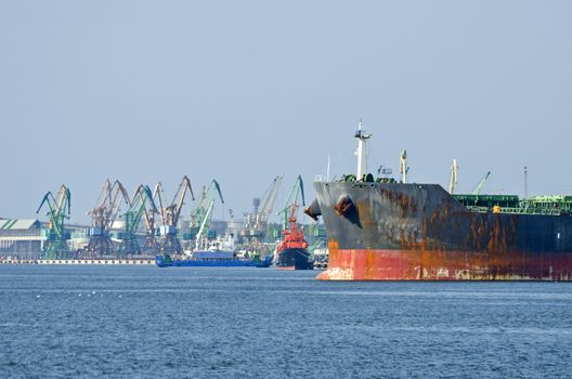 old industrial cargo ship in Europe port