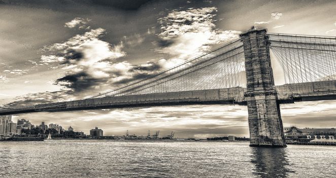 New York Brooklyn Bridge and Pier 17, panoramic hi-res view.