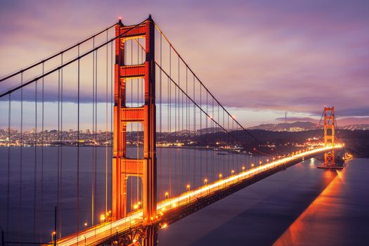 The Golden Gate Bridge by night, San Francisco, USA.