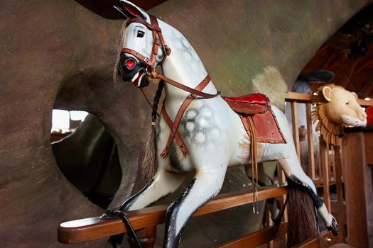 Closeup details of a classical vintage rocking horse                               