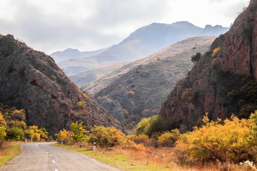 The view of road in Armenia in autumn