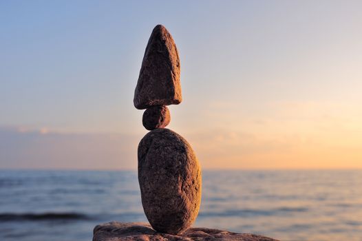 Zen balance of the stones on the seacoast