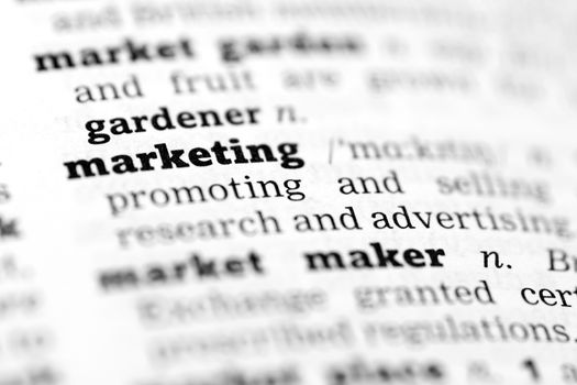 Marketing Dictionary definition single word with soft focus