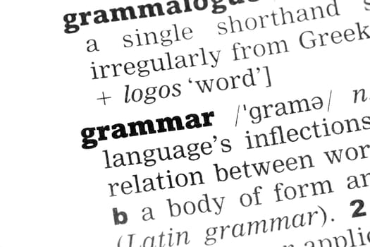 Grammar Dictionary Definition closeup black and white