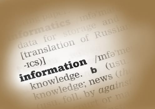 Information Dictionary Definition single word with soft focus