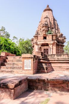 Ancient rock curved temples of Hindu Gods and godess at Mandor garden, Jodhpur, Rajasthan, India