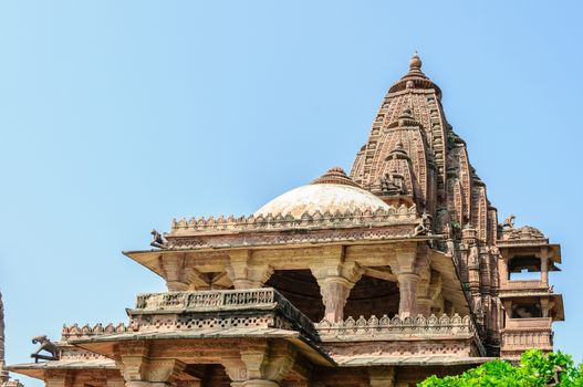 Ancient rock curved temples of Hindu Gods and godess at Mandor garden, Jodhpur, Rajasthan, India