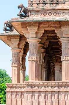 Ancient rock curved temples of Hindu Gods and godess at Mandor garden, Jodhpur, Rajasthan, India