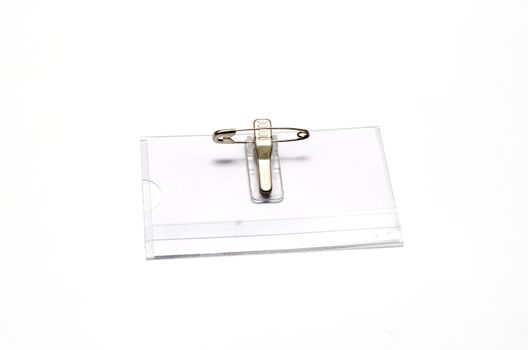 plastic name tag on a white background