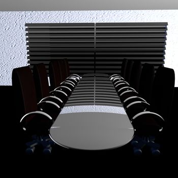 Black meeting room in perspective, 3d render