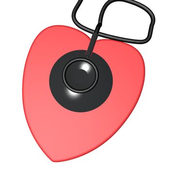 A stethoscope over red heart, 3d render