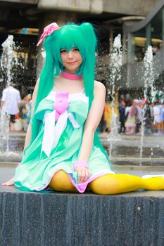 Bangkok - Aug 31: An unidentified Japanese anime cosplay pose  on August 31, 2014 at Central World, Bangkok, Thailand.