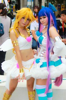 Bangkok - Aug 31: An unidentified Japanese anime cosplay pose  on August 31, 2014 at Central World, Bangkok, Thailand.