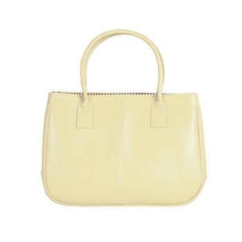 High-resolution image of an isolated beige leather handbag on white background. High-quality clipping path included.