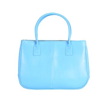 High-resolution image of an isolated blue leather handbag on white background. High-quality clipping path included.