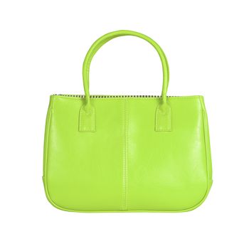 High-resolution image of an isolated green leather handbag on white background. High-quality clipping path included.