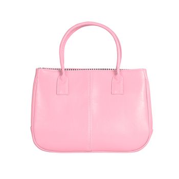 High-resolution image of an isolated pink leather handbag on white background. High-quality clipping path included.