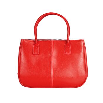 High-resolution image of an isolated red leather handbag on white background. High-quality clipping path included.
