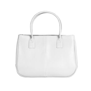 High-resolution image of an isolated white leather handbag on white background. High-quality clipping path included.