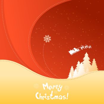 Merry Christmas Greeting Card with Christmas Trees and Santa