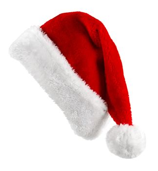 Single Santa Claus red hat isolated on white background