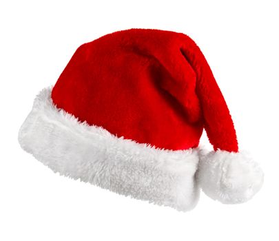 Single Santa Claus red hat isolated on white background