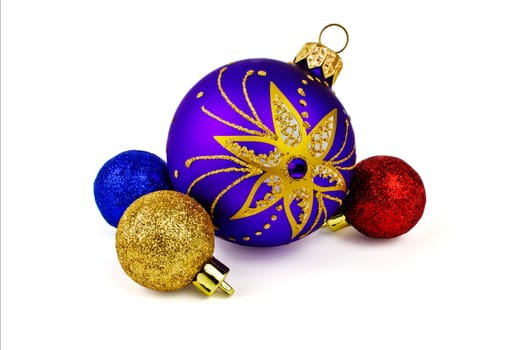 Multicolored Christmas balls on a white background