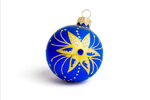 One blue Christmas ball on a white background