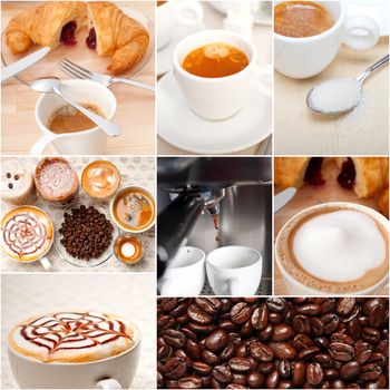 selection of different coffee type on collage composition nested white frame