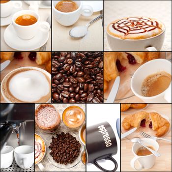 selection of different coffee type on collage composition nested black frame