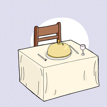 Cartoon table with fancy dinner setting and chair