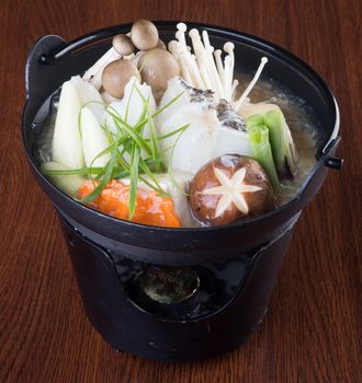japanese cuisine. hot pot on background