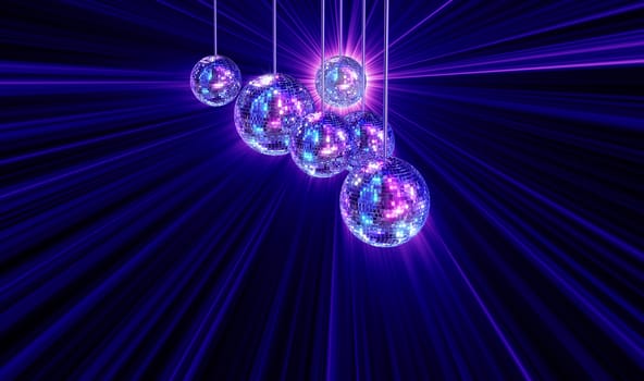 Colorful funky background with mirrored glitter disco balls for party