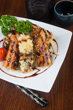 japanese cuisine. unagi or eel on background