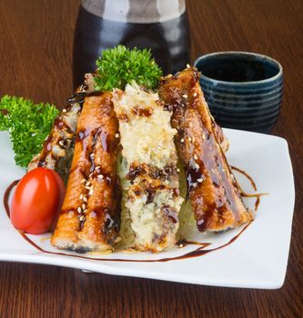 japanese cuisine. unagi or eel on background
