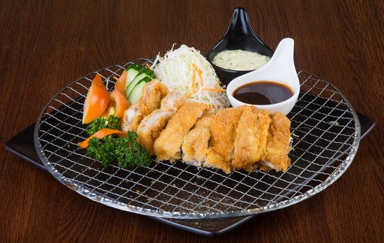 japanese cuisine. fried chicken on the background