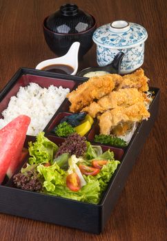 japanese cuisine. lunch box set on a background