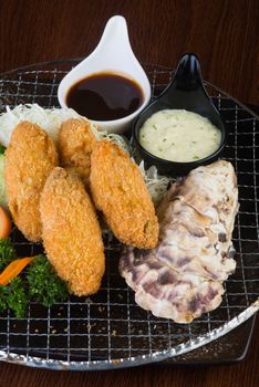 japanese cuisine. tempura seafood on the background
