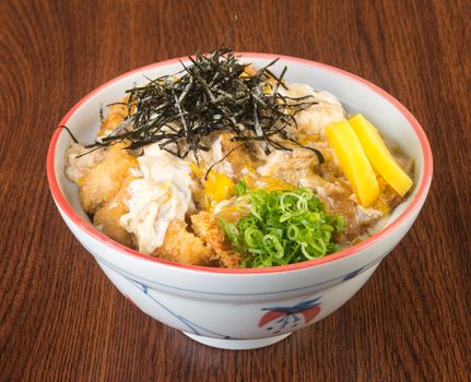 japanese cuisine. fried chicken rice on background