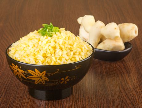 japanese cuisine. ginger fried rice on background