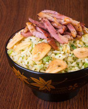 japanese cuisine. ginger fried rice on background