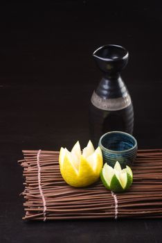 japanese cuisine. sake on background
