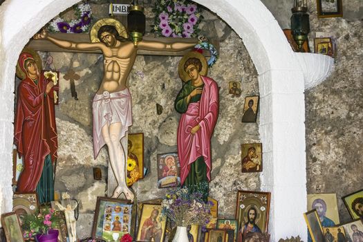 Religious pictures in a Greek monastery