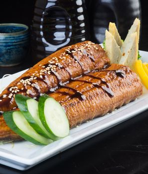 japanese cuisine. unagi or eel on background