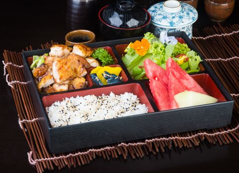 japanese cuisine. lunch box set on a background