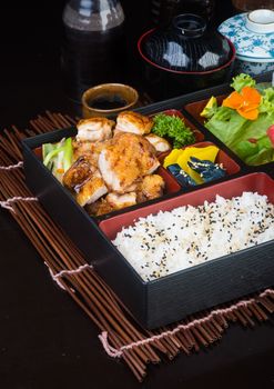 japanese cuisine. lunch box set on a background