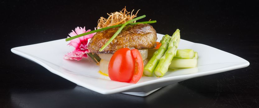 japanese cuisine. beef cube on background