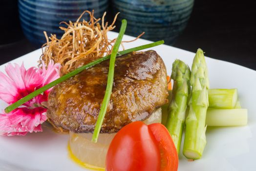 japanese cuisine. beef cube on background